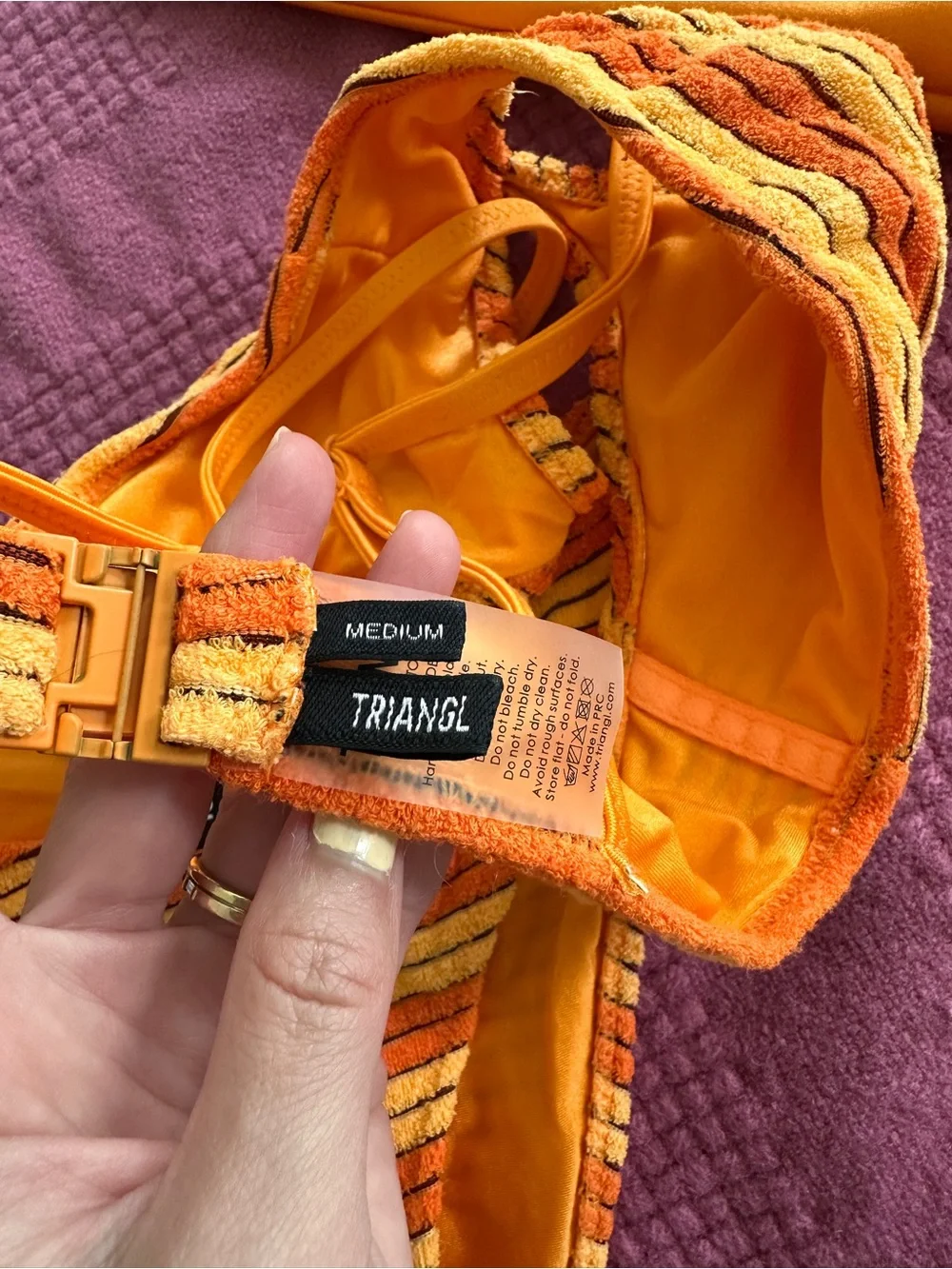triangl swimwear Orange Striped Bikini Set Size M with Neoprene Pouch